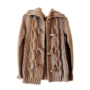 New Hand knit  Wool Alpaca GAP Cable Toggle CARDIGAN JACKET Brown Size Medium